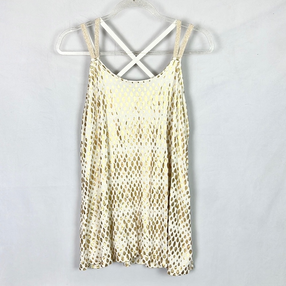LANE BRYANT | 💛🤍 White & Gold Mermaid Sxales Print Strappy Tank Top Blouse